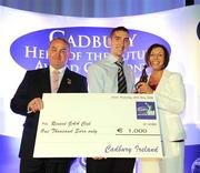 29 May 2008; Kerry footballer and current All-Ireland U21 champion, Killian Young, has been named as the 2008 Cadbury Hero of the Future Award winner. Killian, who was twice named as ‘Cadbury Hero of the Match’ throughout this competitive championship has been honoured in recognition of his passion, excellence and commitment to the sport.  Killian was presented with his Cadbury Hero of the Future Award by Nickey Brennan, GAA President and Audrey Buckley, Marketing Manager Cadbury Ireland. Westin Hotel, Dublin. Picture credit: Ray McManus / SPORTSFILE