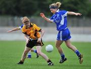 31 May 2008; Meabh Moriarty, Ulster, in action against Valerie Mulcahy, Munster. Ladies Football Interprovincial Football tournament, Munster v Ulster, Pairc Chiarain, Athlone, Co. Westmeath. Picture credit: Stephen McCarthy / SPORTSFILE