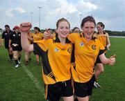 31 May 2008; Maebh Moriarty, left, and Bronagh Sheridan, Ulster, celebrate after their side's victory. Ladies Football Interprovincial Football tournament final, Munster v Ulster, Pairc Chiarain, Athlone, Co. Westmeath. Picture credit: Stephen McCarthy / SPORTSFILE  *** Local Caption *** 5    14