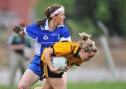 31 May 2008; Ciara McAnespie, Ulster, in action against Rebecca Hallahan, Munster. Ladies Football Interprovincial Football tournament final, Munster v Ulster, Pairc Chiarain, Athlone, Co. Westmeath. Picture credit: Stephen McCarthy / SPORTSFILE