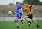 31 May 2008; Nollaig Cleary, Munster, in action against Maebh Moriarty, Ulster. Ladies Football Interprovincial Football tournament, Munster v Ulster, Pairc Chiarain, Athlone, Co. Westmeath. Picture credit: Stephen McCarthy / SPORTSFILE