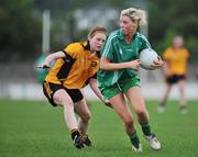 31 May 2008; Aisling Quigley, Leinster, in action against Maebh Moriarty, Ulster. Ladies Football Interprovincial Football tournament, Leinster v Ulster, Pairc Chiarain, Athlone, Co. Westmeath. Picture credit: Stephen McCarthy / SPORTSFILE