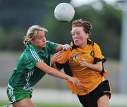 31 May 2008; Maebh Moriarty, Ulster, in action against Aisling Quigley, Leinster. Ladies Football Interprovincial Football tournament, Leinster v Ulster, Pairc Chiarain, Athlone, Co. Westmeath. Picture credit: Stephen McCarthy / SPORTSFILE