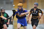 1 June 2008; Joanne Ryan, Tipperary, in action against Kelly Ann Cotterall, left, and Ann Dalton, Kilkenny. Gala All-Ireland Senior Camogie Championship, Kilkenny v Tipperary, Nowlan Park, Co. Kilkenny. Picture credit: Brian Lawless / SPORTSFILE