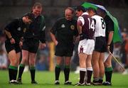 9 July 2000; Referee Brian White, left, checks the coin during the toss as captains Padraig Joyce of Galway and Eamonn O'Hara of Sligo watch on ahead of the Bank of Ireland Connacht Senior Football Championship Semi-Final match between Sligo and Galway at Markievicz Park in Sligo. Photo By Brendan Moran/Sportsfile