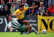 9 July 2000; Stephane Crainey of Celtic is tackled by Barry O'Connor of Bray Wanderers during the Pre-Season Friendly between Bray Wanderers and Celtic at the Carlisle Grounds in Bray, Wicklow. Photo by Ray Lohan/Sportsfile