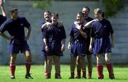 10 July 2000; Shelbourne players, from left, Rober Raeside, Stephen Geoghegan, Richie Baker, Pat Fenlon, Gary Haylock and Mark Hutchinson, share a joke during Shelbourne Squad training at  air Stadium in Skopje, Macedonia. Photo by David Maher/Sportsfile