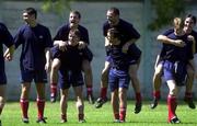10 July 2000; Shelbourne players, from left, Rober Raeside, Stephen Geoghegan, Richie Baker, Pat Fenlon, Gary Haylock, Mark Hutchinson, and Jonathan Prizman share a joke during Shelbourne Squad training at  air Stadium in Skopje, Macedonia. Photo by David Maher/Sportsfile