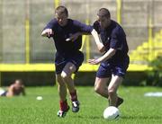 10 July 2000; James Keddy, left, in action against Owen Heary during Shelbourne Squad training at  air Stadium in Skopje, Macedonia. Photo by David Maher/Sportsfile