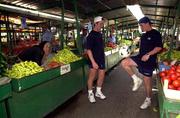 11 July 2000; Dessie Baker, left, with his younger brother Richie Baker during a Shelbourne Down Day at Skopje Market, in Skopje, Macedonia. Photo by David Maher/Sportsfile