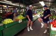 11 July 2000; Dessie Baker, left, with his younger brother Richie Baker during a Shelbourne Down Day at Skopje Market, in Skopje, Macedonia. Photo by David Maher/Sportsfile