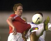 12 July 2000; Dessie Baker of Shelbourne in action against Zoran Jovanlski of Sloga Jugomagnat during the UEFA Champions League 1st Qualfiying Round 1st Leg match between Sloga Jugomagnat and Shelbourne at  air Stadium in Skopje, Macedonia. Photo by David Maher/Sportsfile