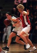 28 January 2000; Lisa Timmons of Meteors in action against Angie McNally of Tolka Rovers during the Senior Women's Sprite Cup Semi-Final between Tolka Rovers and Meteors at the National Basketball Arena in Tallaght, Dublin. Photo By Brendan Moran/Sportsfile