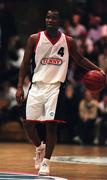 28 January 2000; Brian Benjamin of Denny Notre Dame during the Senior Men's Sprite Cup Semi-Final between Tolka Rovers and Denny Notre Dame at the National Basketball Arena in Tallaght, Dublin. Photo By Brendan Moran/Sportsfile