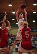 28 January 2000; Orla Nolan of Meteors in action against Denise Walsh, left, and Roisin Dixon of Tolka Rovers during the Senior Women's Sprite Cup Semi-Final between Tolka Rovers and Meteors at the National Basketball Arena in Tallaght, Dublin. Photo By Brendan Moran/Sportsfile