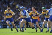 1 June 2008; Declan Prendergast, Waterford, in action against Tony Griffin, Brian O'Connell and Mark Flaherty, Clare. GAA Hurling Munster Senior Championship Quarter-Final, Waterford v Clare, Gaelic Grounds, Limerick. Picture credit: Brendan Moran / SPORTSFILE *** Local Caption ***