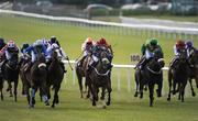 7 June 2008; Hazelwood Ridge with Emmet Mcnamara up, left in blue, on the way to winning the Gallo Family Vineyards Handicap from Wychwood Wanderer, centre, and Rusky Dusky. The Curragh Racecourse, Co. Kildare. Picture credit: Ray McManus / SPORTSFILE