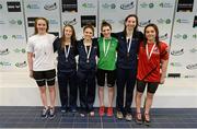 3 May 2015; Medal recipients from the women's 50m free-style final, from left, Gabriella Weaver, Trident, Caset Fanz, NCSA, Katherine Drabot, NCSA, Bethy Firth, NCSA, Caroline McTaggart, NCSA and Niamh Murphy, Temple Hill. 2015 Irish Open Swimming Championships at the National Aquatic Centre, Abbotstown, Dublin. Picture credit: Piaras Ó Mídheach / SPORTSFILE