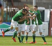 4 May 2015; Mark O'Sullivan, second from left, Cork City, celebrates after scoring his side's first goal with team-mate's Liam Miller, Billy Dennehy and John Kavanagh. SSE Airtricity League, Premier Division, Bohemians v Cork City. Dalymount Park, Dublin. Picture credit: David Maher / SPORTSFILE