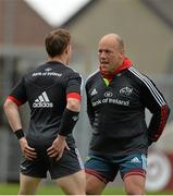 5 May 2015; Munster's BJ Botha, right, and Cathal Sheridan during a warm up drill at squad training. Munster Rugby Squad Training, Thomond Park, Limerick. Picture credit: Diarmuid Greene / SPORTSFILE