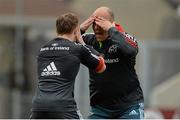 5 May 2015; Munster's BJ Botha, right, and Cathal Sheridan during a warm up drill at squad training. Munster Rugby Squad Training, Thomond Park, Limerick. Picture credit: Diarmuid Greene / SPORTSFILE