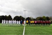 3 May 2015; Both teams stand for the National Anthem ahead of the game. FAI Umbro Youth Cup Final, Bohemians v Kilreen Celtic. Pearse Park, Dublin. Picture credit: Ramsey Cardy / SPORTSFILE