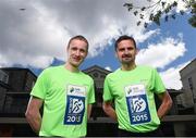 5 May 2015; The 2015 SSE Airtricity Dublin Marathon & Race Series was officially launched today by Maria McCambridge, Sean Hehir, Sergio Ciobanu, Martin Fagan, Barbara Sanchez and Sara Mulligan where organisers announced the route for 2015, and the return of an invited Elite Field. This year, the finisher’s medal will incorporate imagery of the Mansion House in Dublin to mark its 300th anniversary. Pictured are Sean Hehir, left, and Sergio Ciobanu at the launch. Details of the route and entry can be found on www.sseairtricitydublinmarathon.ie or Facebook/DublinMarathon. Photo by Sportsfile