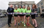 5 May 2015; The 2015 SSE Airtricity Dublin Marathon & Race Series was officially launched today by, from left, Race Director Jim Aughney, Barbara Sanchez, Sean Hehir, Sergio Ciobanu, Sara Mulligan, and Yvonne Burke, Head of Domestic Energy, SSE Airtricity, where organisers announced the route for 2015, and the return of an invited Elite Field. This year, the finisher’s medal will incorporate imagery of the Mansion House in Dublin to mark its 300th anniversary. Details of the route and entry can be found on www.sseairtricitydublinmarathon.ie or Facebook/DublinMarathon. Photo by Sportsfile