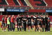 5 May 2015; Munster assistant coach Ian Costello speaks to his players as they gather together in a huddle during squad training. Munster Rugby Squad Training, Thomond Park, Limerick.  Picture credit: Diarmuid Greene / SPORTSFILE