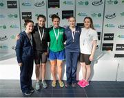 3 May 2015; Medal recipients from the women's 1500m free-style final, from left, Kendall Brent, NCSA, Antoinette Neamt, Tallaght, GrÃ¡inne Murphy, New Ross, Joy Field, NCSA, and Orla Walsh. 2015 Irish Open Swimming Championships at the National Aquatic Centre, Abbotstown, Dublin. Picture credit: Piaras Ó Mídheach / SPORTSFILE