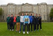 6 May 2015; Footballers, from left, Kieran Nolan, Carlow, Ciaran Lyng, Wexford, Adrian Reid, Louth, Paul McConway, Offaly, John O'Loughlin, Louth, Denis Bastick, Dublin, Kevin Diffley, Longford, Dean Healy, Wicklow, Donal Keogan, Meath, and Eamonn Callaghan, Kildare, in attendance at the launch of the 2015 Leinster GAA Senior Championships. Farmleigh House & Gardens, Phoenix Park, Dublin. Picture credit: Stephen McCarthy / SPORTSFILE