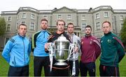 6 May 2015; Hurlers, from left, John McCaffrey, Dublin, Andrew Shore, Wexford, Joey Holden, Kilkenny, Dan Currams, Offaly, Derek McNicholas, Westmeath, and Paul Coady, Carlow, in attendance at the launch of the 2015 Leinster GAA Senior Championships. Farmleigh House & Gardens, Phoenix Park, Dublin. Picture credit: Stephen McCarthy / SPORTSFILE