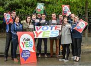 6 May 2015; The Gaelic Players Association and the Women's Gaelic Players Association are advocating a Yes Vote in the forthcoming Marriage Referendum and will be supporting the YesEquality Campaign over the coming weeks. Pictured are, from left, Siobhan Earley, Dara McGarty, Aisling Tarpey, Mayo Footballer, Luke Kelly Offaly footballer, Seamus Dooley, NUJ, Colm Begley, Laois footballer, SeÃ¡n Potts, Head of Communications, GPA, Kevin Reilly, Meath footballer, Kieran Duff, former Dublin footballer, Kim Flood, Dublin footballer, Dessie Farrell, CEO of the GPA, and Niamh McGuinness, the GPA. Stephen's Green, Dublin. Picture credit: Matt Browne / SPORTSFILE