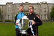6 May 2015; Wexford hurler Andrew Shore and Kilkenny hurler Joey Holden in attendance at the launch of the 2015 Leinster GAA Senior Championships. Farmleigh House & Gardens, Phoenix Park, Dublin. Picture credit: Stephen McCarthy / SPORTSFILE