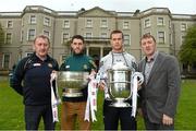 6 May 2015; Offaly football manager Pat Flanagan and footballer Paul McConway with Offaly hurling manager Brian Whelahan and hurler Dan Currams in attendance at the launch of the 2015 Leinster GAA Senior Championships. Farmleigh House & Gardens, Phoenix Park, Dublin. Picture credit: Stephen McCarthy / SPORTSFILE