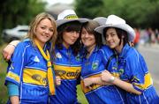 8 June 2008; Tipperary supporter, from left to right, Mary O'Meara, Amy Crowe, Denise Ryan and Emma English, all from Anacarthy, cheer on their team before the game. GAA Hurling Munster Senior Championship Semi-Final, Cork v Tipperary, Pairc Ui Chaoimh, Cork. Picture credit: Ray McManus / SPORTSFILE