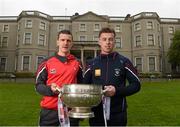 6 May 2015; Louth footballer Adrian Reid and Westmeath footballer Ger Egan in attendance at the launch of the 2015 Leinster GAA Senior Championships. Farmleigh House & Gardens, Phoenix Park, Dublin. Picture credit: Stephen McCarthy / SPORTSFILE