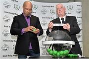 6 May 2015; FAI President Tony Fitzgerald, right, alongside former Republic of Ireland international Paul McGrath, draws out the name of Athlone Town during the Irish Daily Mail FAI Senior Cup Second Round Draw. Aviva Stadium, Lansdowne Road, Dublin. Picture credit: Cody Glenn / SPORTSFILE
