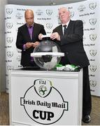 6 May 2015; Tony Fitzgerald, President of the FAI, alongside Republic of Ireland legend Paul McGrath, draws Drogheda United to face Cabinteely during the Irish Daily Mail FAI Senior Cup Second Round Draw. Aviva Stadium, Lansdowne Road, Dublin. Picture credit: Cody Glenn / SPORTSFILE