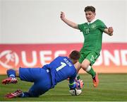 7 May 2015; Trevor Clarke, Republic of Ireland, in action against Justin Bijlow, The Netherlands. UEFA European U17 Championship Finals Group D, Republic of Ireland v Netherlands. Sozopol Stadium, Sozopol, Bulgaria. Picture credit: Pat Murphy / SPORTSFILE