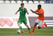 7 May 2015; Connor Ronan, Republic of Ireland, in action against Javairo Dilrosun, The Netherlands. UEFA European U17 Championship Finals Group D, Republic of Ireland v Netherlands. Sozopol Stadium, Sozopol, Bulgaria. Picture credit: Pat Murphy / SPORTSFILE