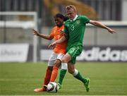 7 May 2015; Jonathan Lunney, Republic of Ireland, in action against Rashaan Fernandes, The Netherlands. UEFA European U17 Championship Finals Group D, Republic of Ireland v Netherlands. Sozopol Stadium, Sozopol, Bulgaria. Picture credit: Pat Murphy / SPORTSFILE