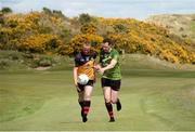 7 May 2015; Former Down footballer Brendan Coulter, left, Ulster XV, and former Dublin footballer Barry Cahill, Rest of Ireland Select XV, ahead of The GAA Open, a charity exhibition match between an Ulster XV and a Rest of Ireland Select XV, that will take place during the Irish Open Golf Week in Newcastle, Co. Down, on Monday 25th May. Royal County Down Golf Club, Down. Picture credit: Oliver McVeigh / SPORTSFILE
