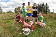 7 May 2015; Mayo captain Keith Higgins, centre, with, from left to right, Galway captain Paul Conroy, London captain Martin Carroll, Roscommon captain Niall Carty, Sligo captain Mark Breheny and Leitrim captain Sean McWeeney in attendance at the launch of the 2015 Connacht GAA Football Championship. Connacht GAA Centre, Bekan, Claremorris, Co. Mayo. Picture credit: Matt Browne / SPORTSFILE