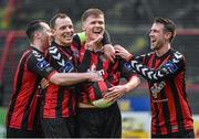 8 May 2015; Derek Prendergast, second from right, Bohemians, celebrates after scoring his side's first goal with team-mates, from left, Paddy Kavanagh, Derek Pender and Robbie Creevy. SSE Airtricity League Premier Division, Bohemians v Limerick FC, Dalymount Park, Dublin. Picture credit: David Maher / SPORTSFILE