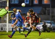 8 May 2015; Adam Evans, Bohemians, watches as his headed goal attempt is parried by Limerick FC goalkeeper Conor O'Donnell. SSE Airtricity League Premier Division, Bohemians v Limerick FC, Dalymount Park, Dublin. Picture credit: David Maher / SPORTSFILE