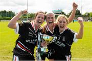 9 May 2015; Sligo players, left to right, Jacqui Mulligan, Ruth Goodwin and Colley Casey celebrate with the cup. TESCO HomeGrown Ladies National Football League, Division 3 Final, Waterford v Sligo. Parnell Park, Dublin. Picture credit: Cody Glenn / SPORTSFILE