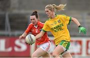9 May 2015; Yvonne McMonagle, Donegal, in action against Sarah Marley, Armagh. TESCO HomeGrown Ladies National Football League, Division 2 Final, Armagh v Donegal. Parnell Park, Dublin. Picture credit: Cody Glenn / SPORTSFILE