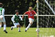 7 June 2008; Regan Donelon, Shelbourne, in action against Nathan Fennelly, Abbeylix AFC, during the Danone Nations Cup National Finals, AUL Complex, Clonshaugh, Dublin. Picture credit: Ray McManus / SPORTSFILE