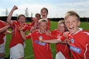 7 June 2008; Members of the Shelbourne FC team celebrate victory in the Danone Nations Cup National Final. Shelbourne FC, Dublin, v Willow Park, Athlone, Co. Westmeath. AUL Complex, Clonshaugh, Dublin. Picture credit: Ray McManus / SPORTSFILE